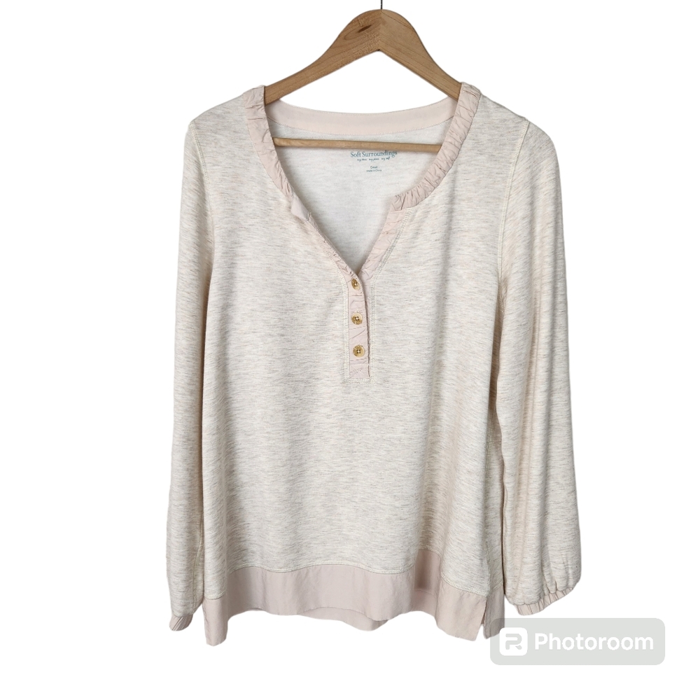 Soft Surroundings Cream Beige Long Sleeve Light Weight Sweater Top Sz S